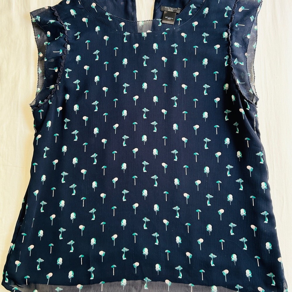 Ann Taylor Factory Blue Boxy Blouse with White Print